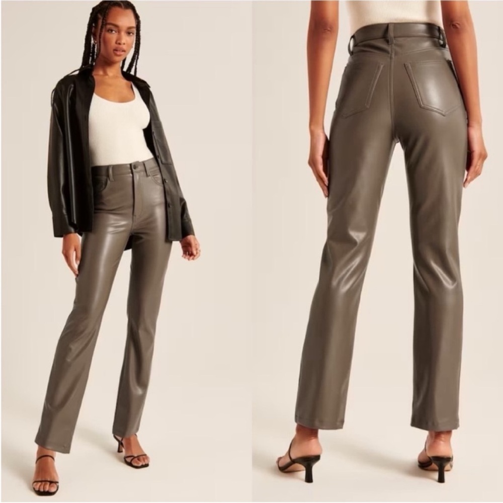 Abercrombie & Fitch the 90s straight ultra high-rise faux leather pant Size 31